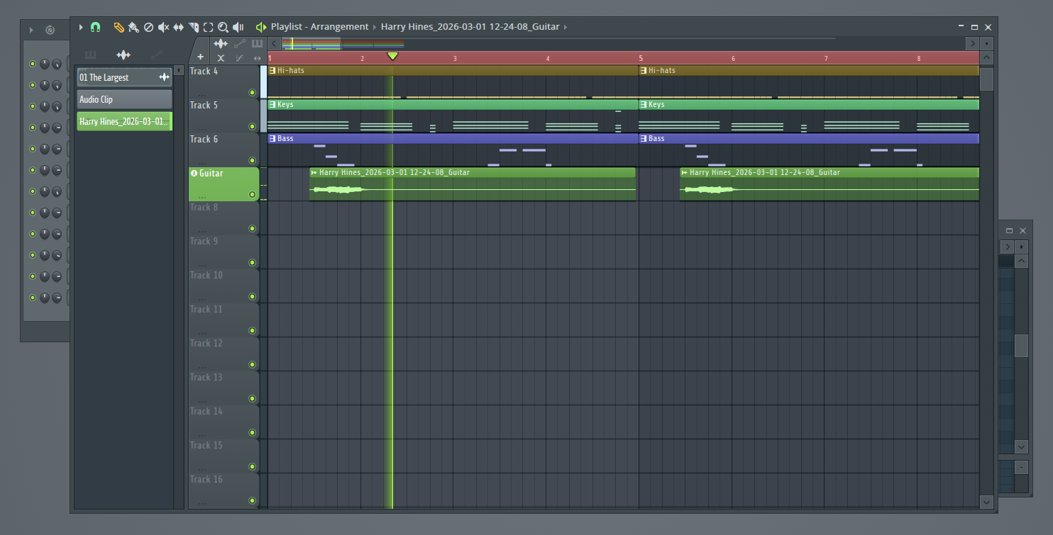 Click to expand FL Studio playlist showing guitar audio clip added as the main melody in the beat